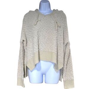Womens Popcorn Knit Hoodie Small Beige Sweater